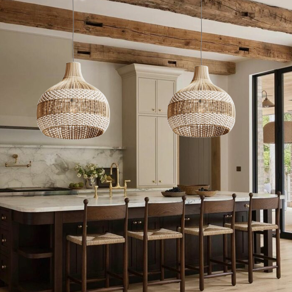 Dining Room Decor Rattan Pendant Lamp Kitchen Light Fixtures to Brighten Up Your Space-Handwovenlamp