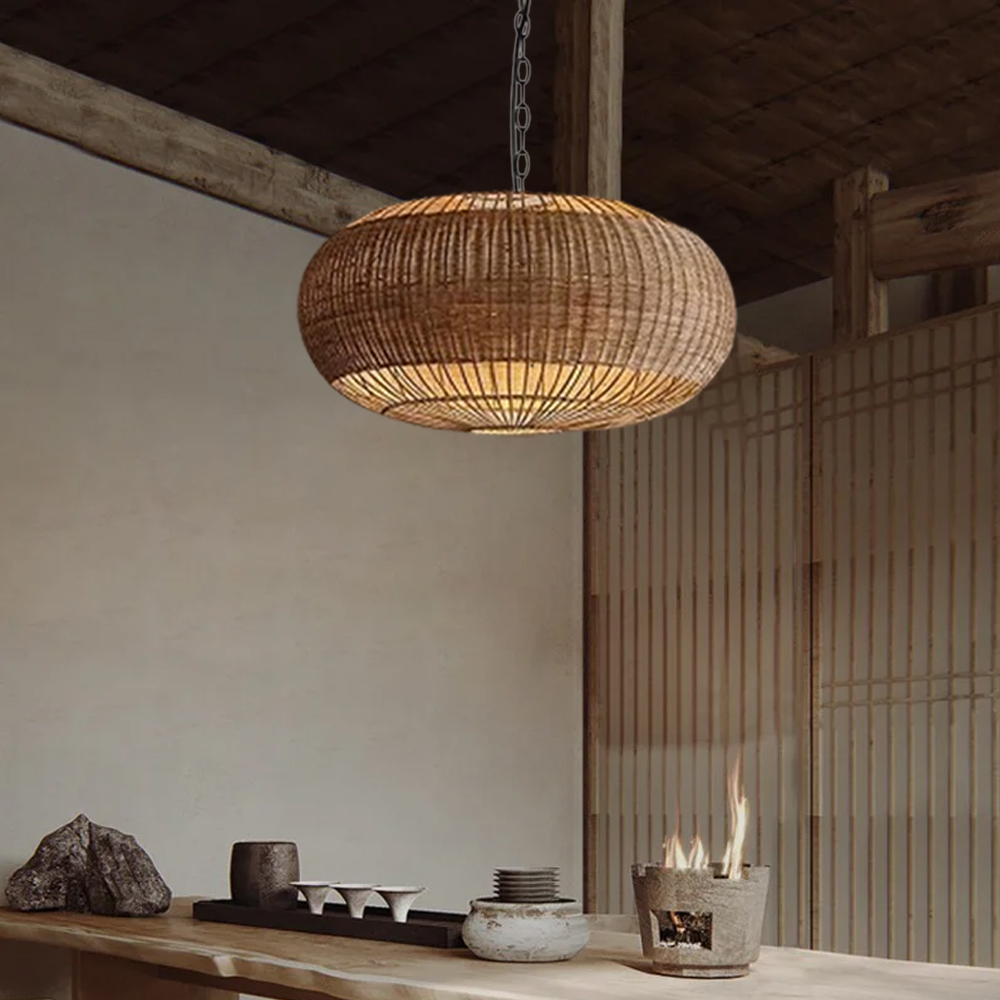 Rattan Pendant Light in Minimalist Wabi Sabi Style Interior Design Decor Lamp Fixture-Handwovenlamp