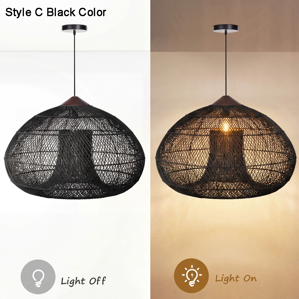 Rattan Pendant Light Wabi Sabi Style Retro Dining Room Chandelier