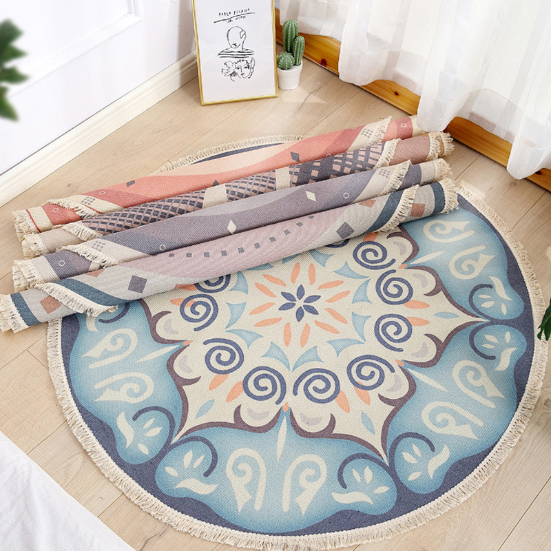 Round floor mat bedroom bedside living room decorative carpet-Handwovenlamp