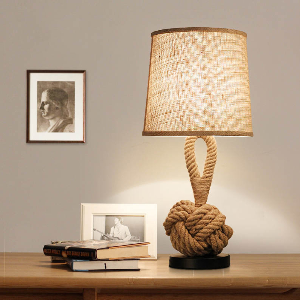 American Retro Hemp Rope Table Lamp Creative Bedroom Bedside Lamp-Handwovenlamp