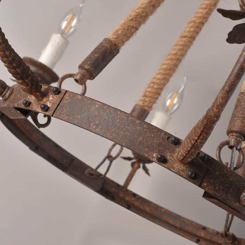Candle Rustic Hemp Rope & Metal 8-Light Chandelier
