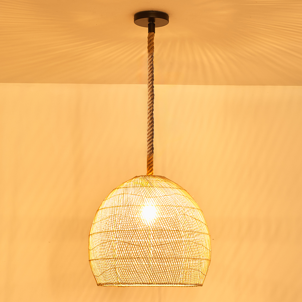 Handemade Rattan  Rope Light Pendant Lampshade For Kitchen Island-Handwovenlamp