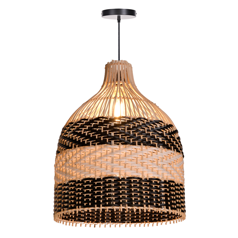 Popular Kitchen Island Decor Pendant Lamp Black White Rattan Lampshade-Handwovenlamp