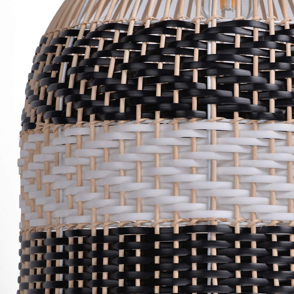 Popular Kitchen Island Decor Pendant Lamp Black White Rattan Lampshade-Handwovenlamp