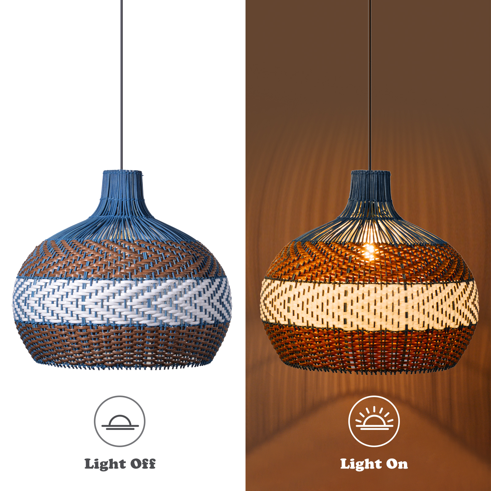 Handmade Kitchen Island Rattan Pendant Light Restaurant Blue Chandelier-Handwovenlamp