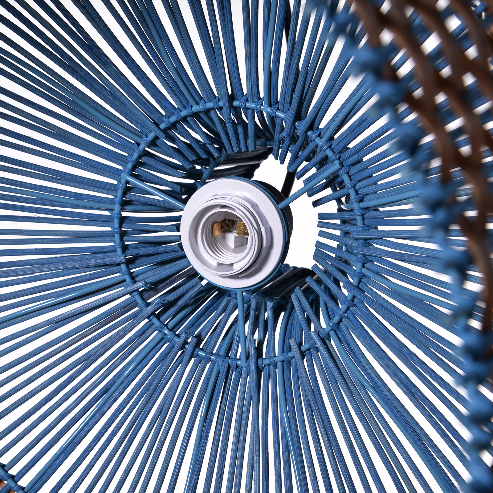 Handmade Kitchen Island Rattan Pendant Light Restaurant Blue Chandelier-Handwovenlamp