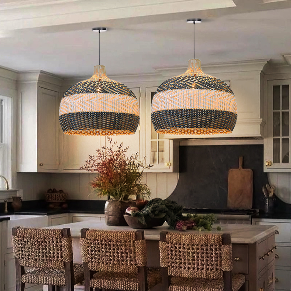 Resort Living Room Decoration Natural Rattan Pendant Chandelier-Handwovenlamp