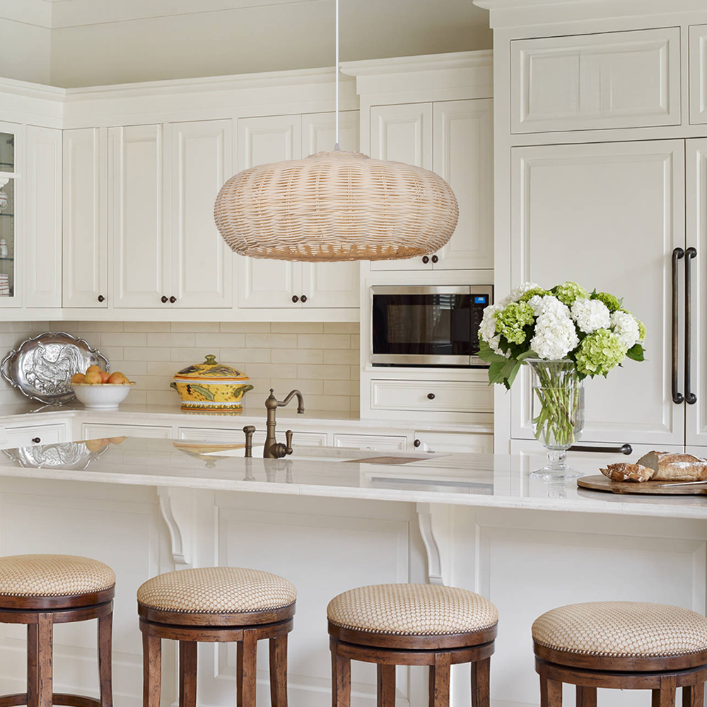 rattan wicker pendant light in kitchen island