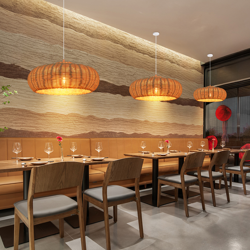 rattan wicker pendant light in dining room