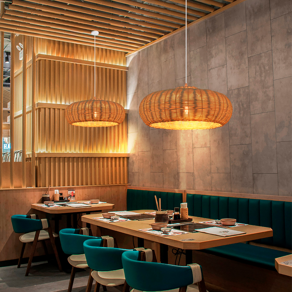 bamboo pendant light in dining room