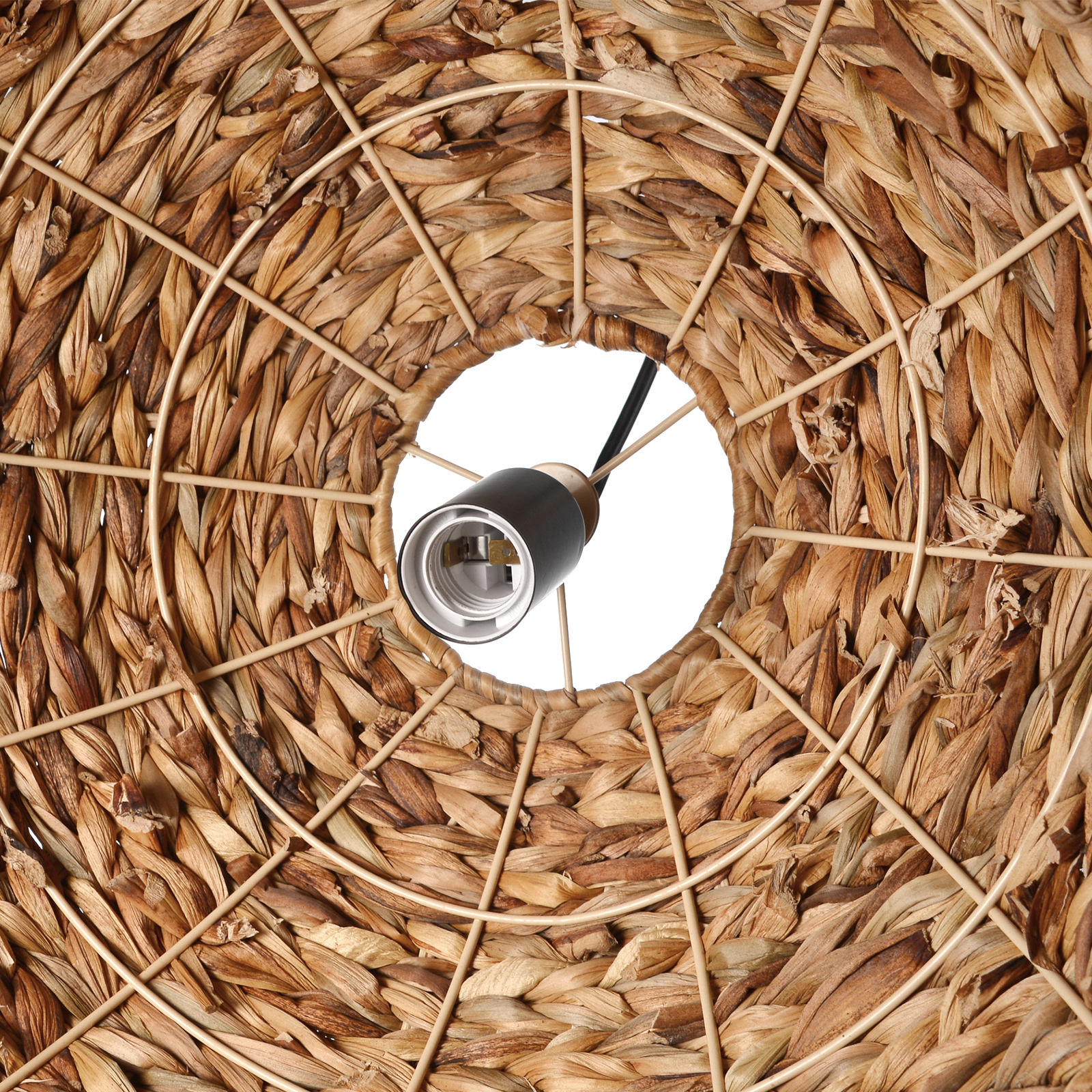 Zen Retro Semicircle Straw Rattan Basket Pendant Light Dining Room Hanging Lampshade-Handwovenlamp