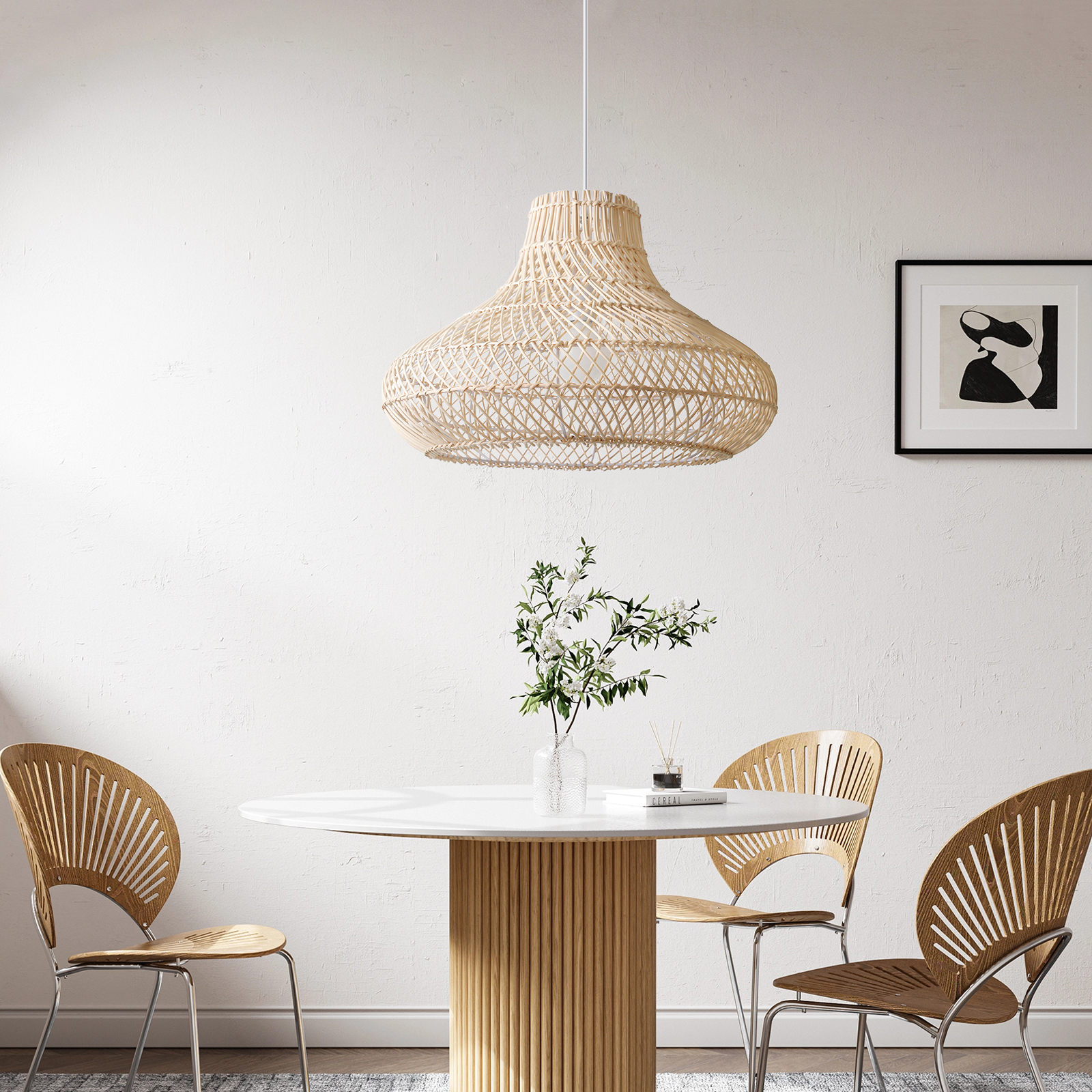 Natural Rattan Pendant Lamp Dining Room Hanging Wicker Lampshade-Handwovenlamp
