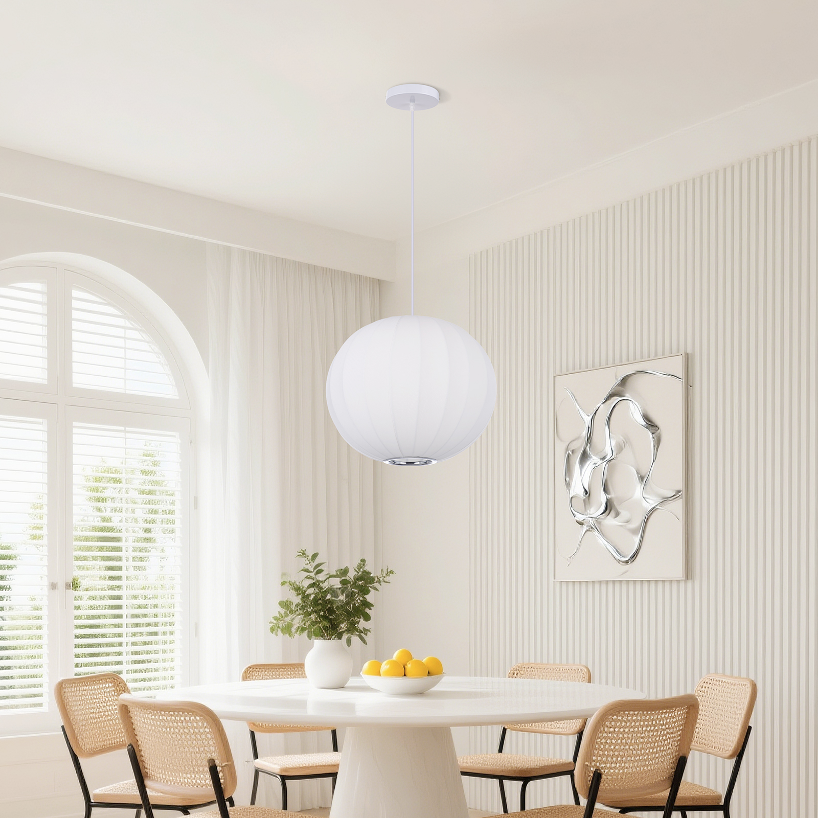 Round Fabric Lantern Pendant Light for Dining Room