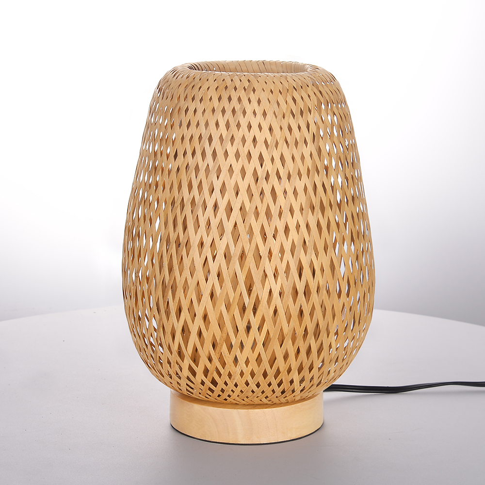 LED Desk Lamp Contemporary Reading Light Bamboo Wood Bedside Table Lamps-Handwovenlamp