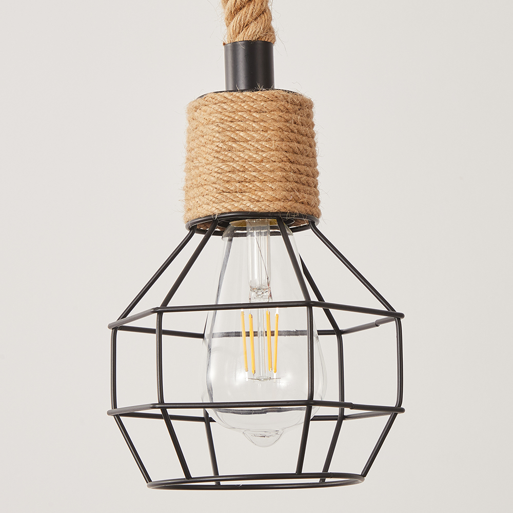 8-Light Hemp Rope Ceiling Lamp with Metal Spherical Shade-Handwovenlamp