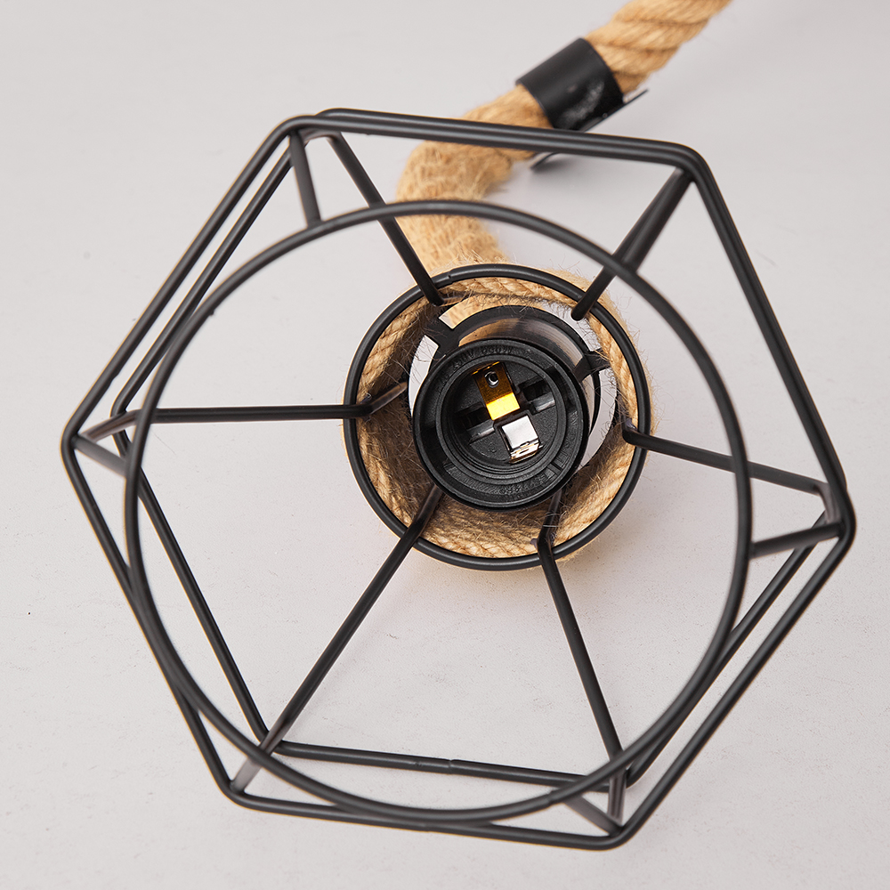 8-Light Hemp Rope Ceiling Lamp with Metal Spherical Shade-Handwovenlamp