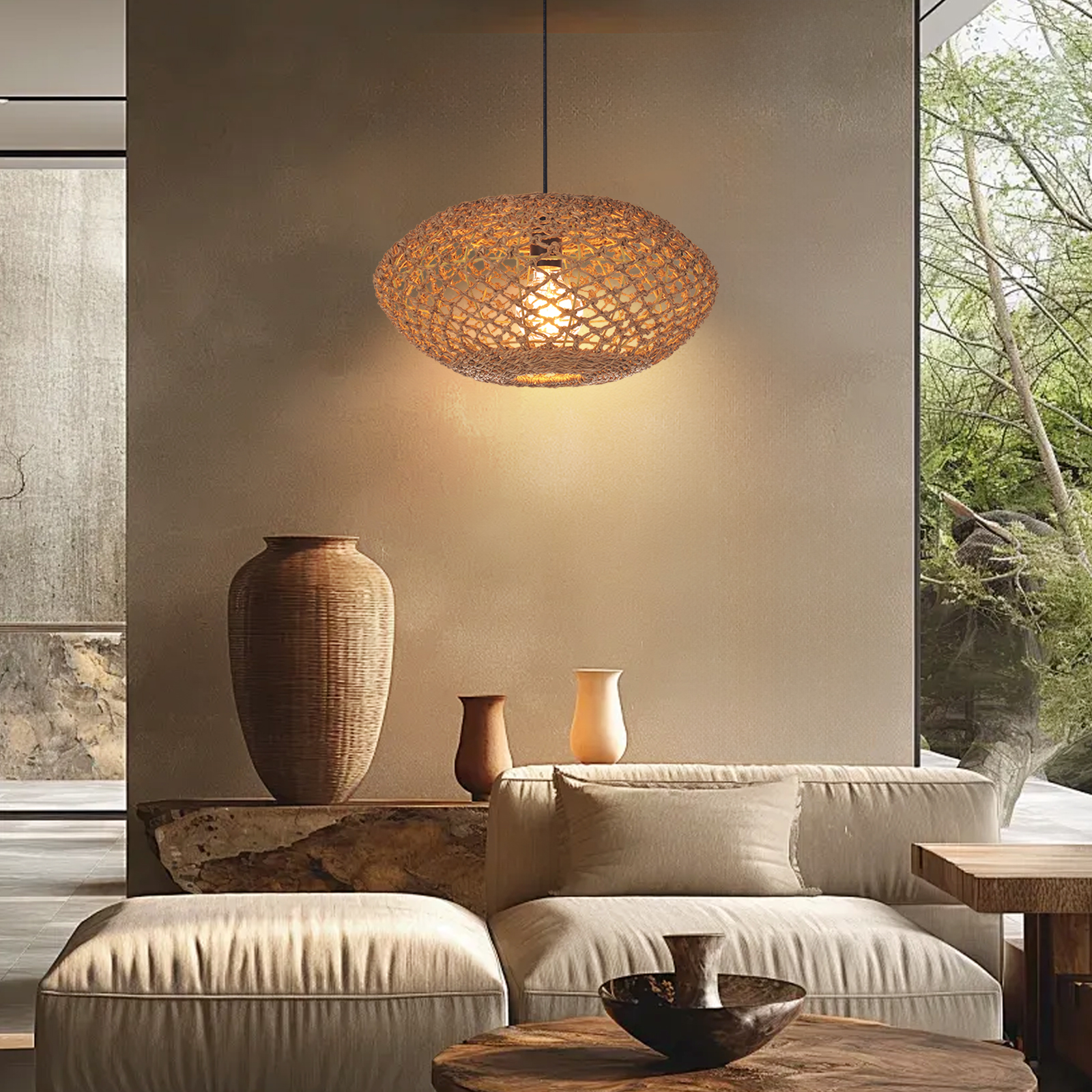 Rustic Country Seagrass Hanging Lamp for Living Room