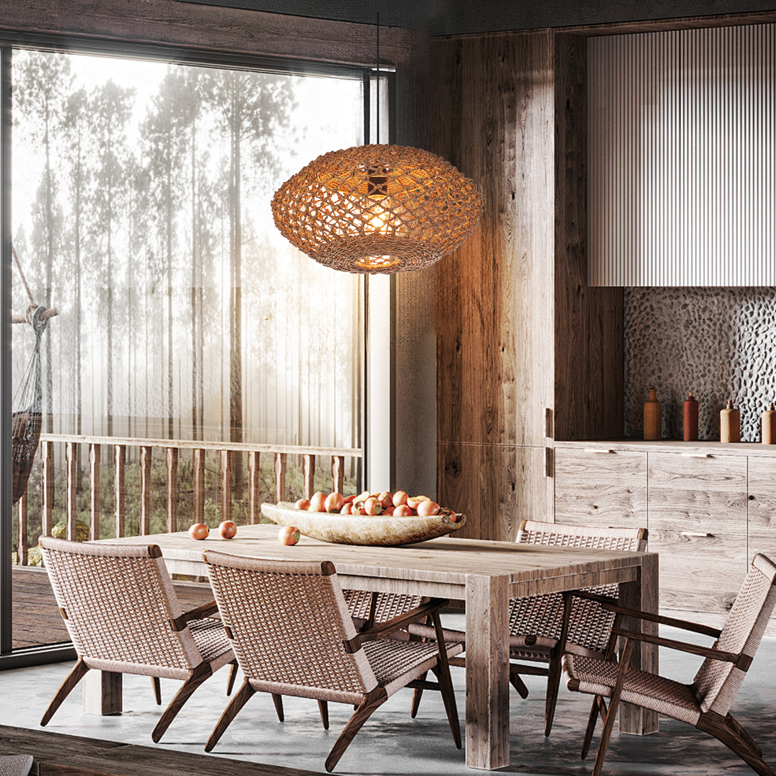 Rustic Country Seagrass Hanging Lamp for Living Room