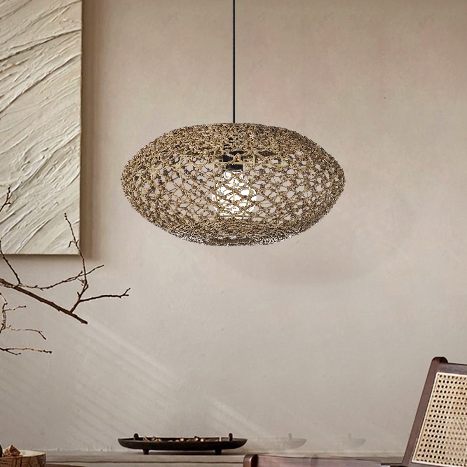 Rustic Country Seagrass Hanging Lamp for Living Room