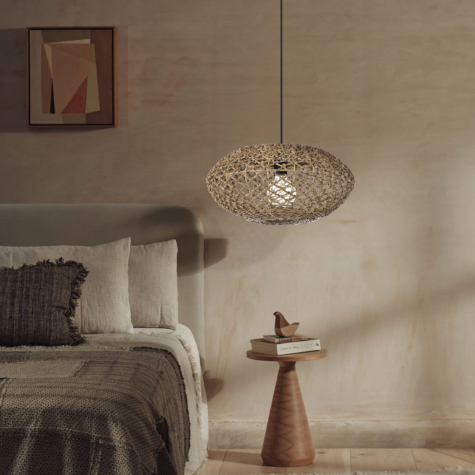 Rustic Country Seagrass Hanging Lamp for Living Room