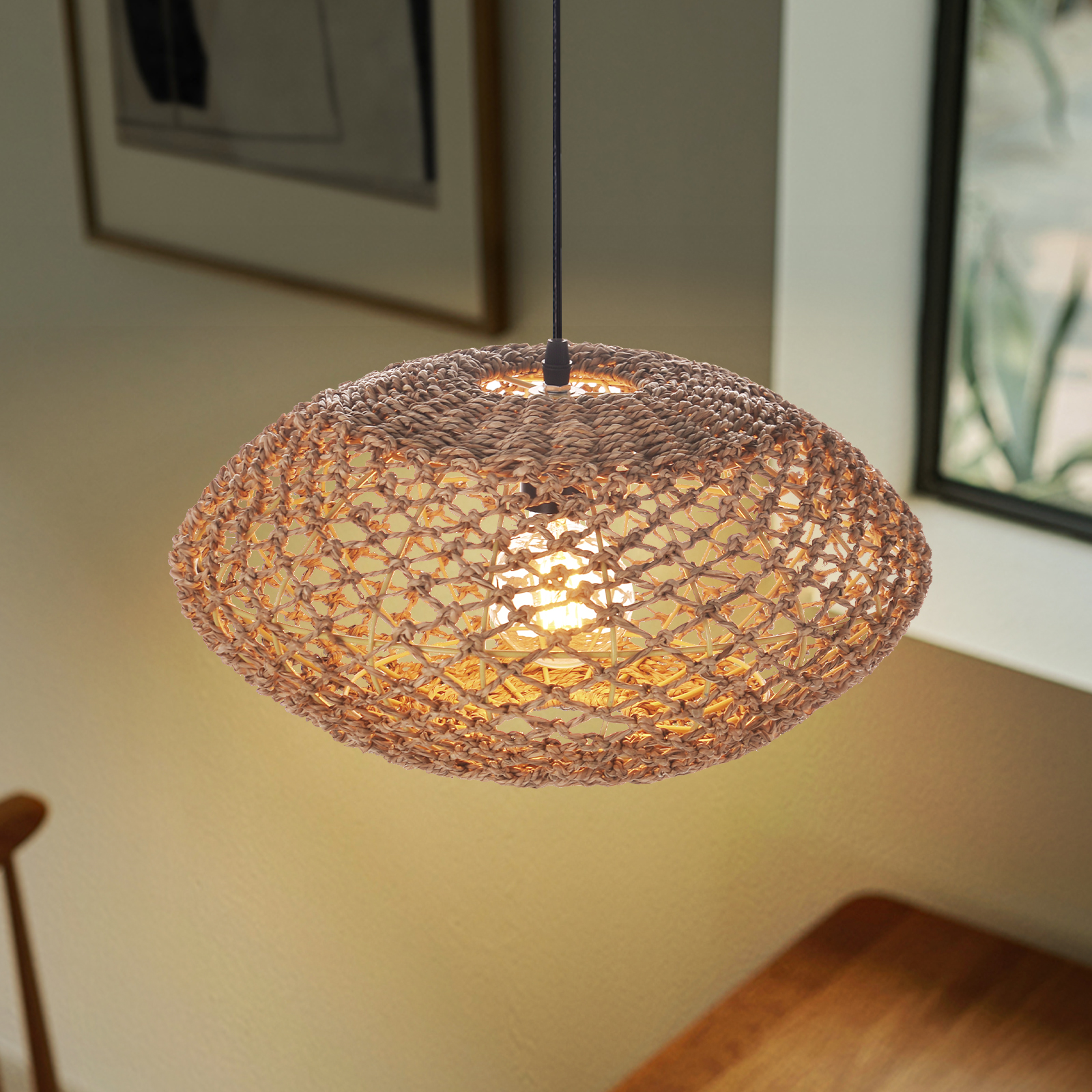 Rustic Country Seagrass Hanging Lamp for Living Room