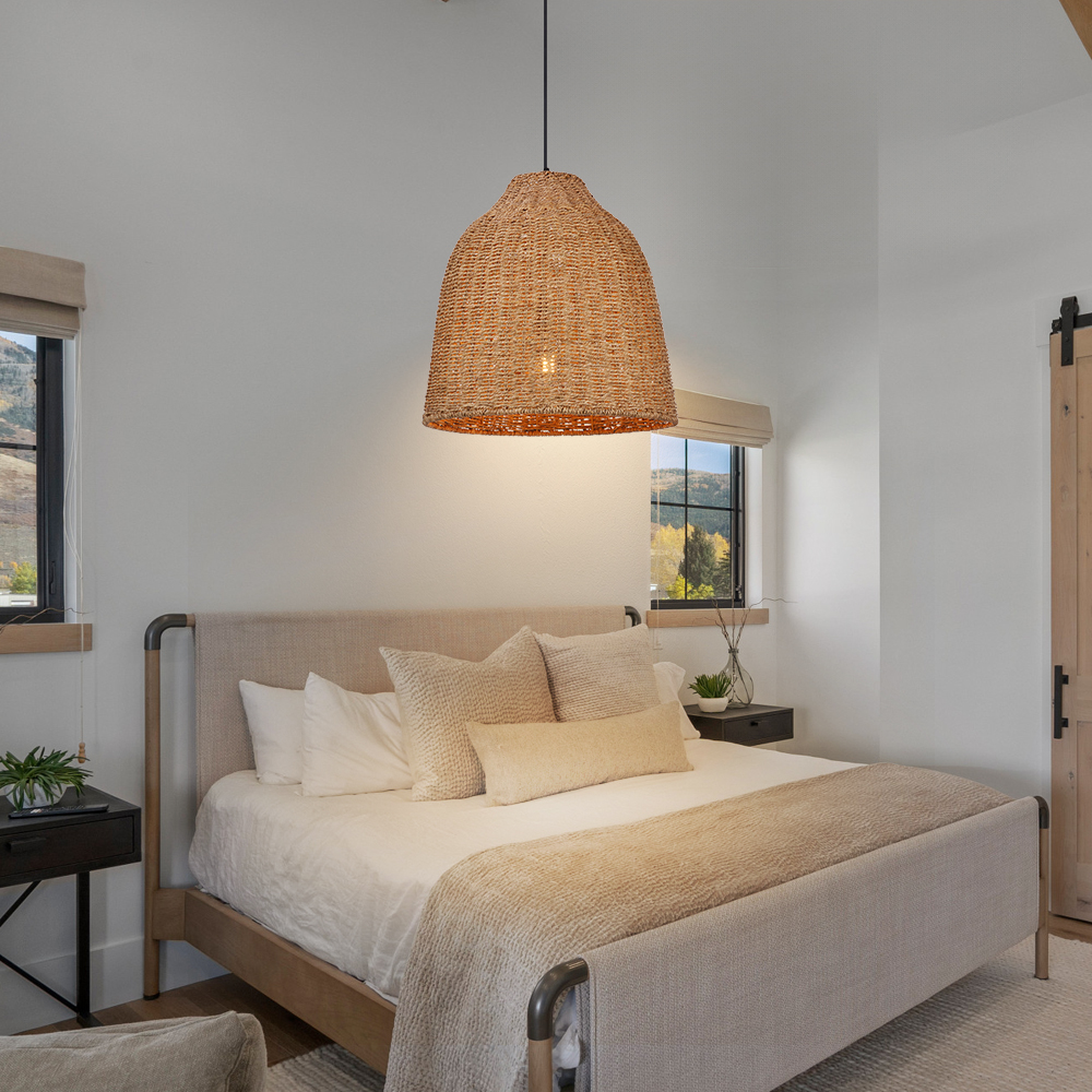 Handwoven Straw Rattan Pendant Light for Kitchen Island-Handwovenlamp