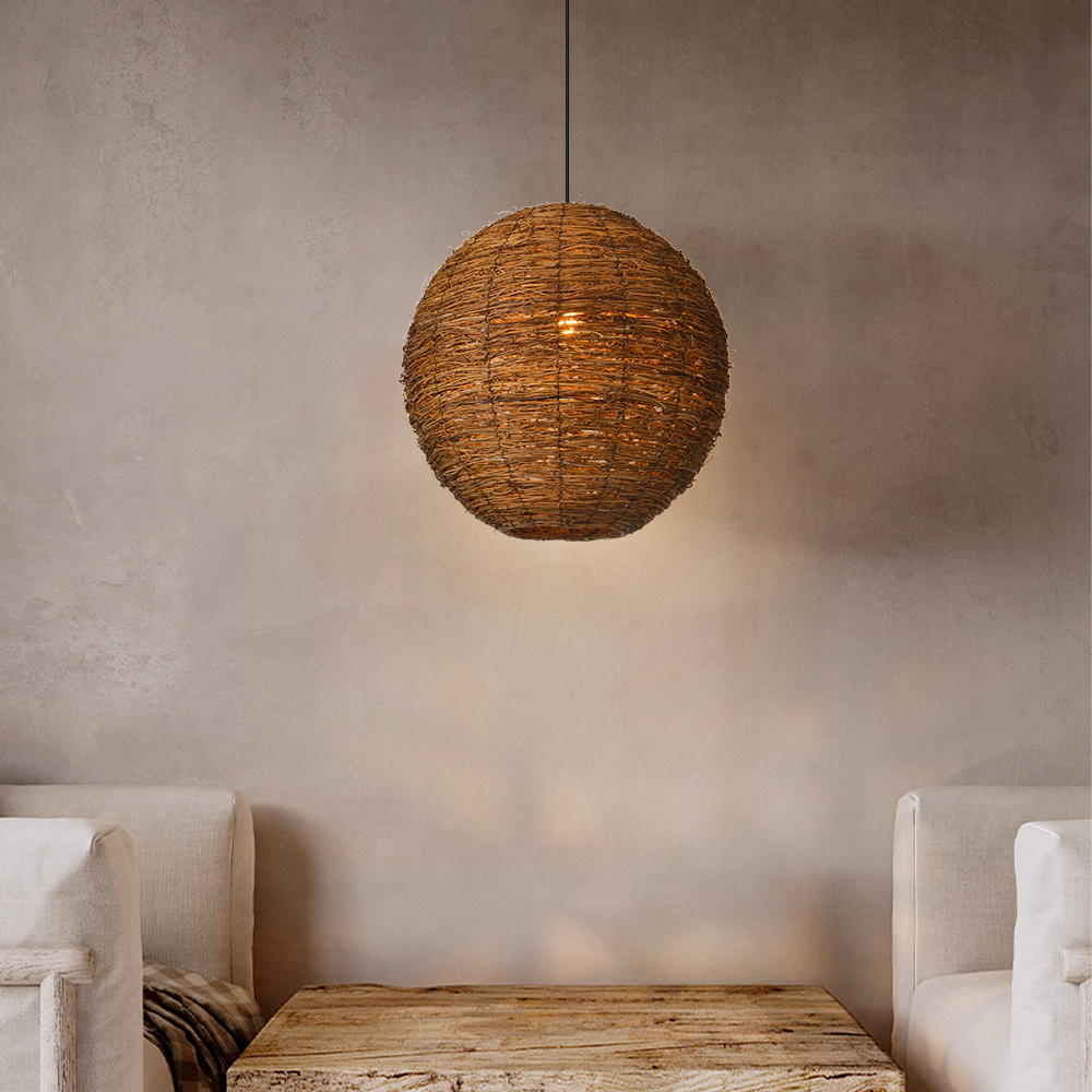 Wabi-sabi Dining Room Rattan Pendant Light Classical Zen Art Restaurant Hanging Lamp-Handwovenlamp