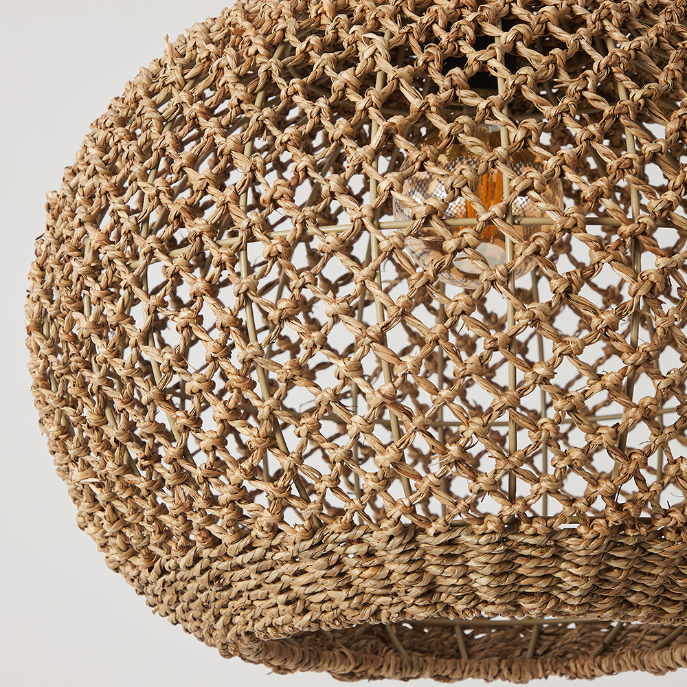 Wabi Sabi Style Seagrass Pendant Light Natural Woven Wicker Ceiling Lamp for Dining & Living Room