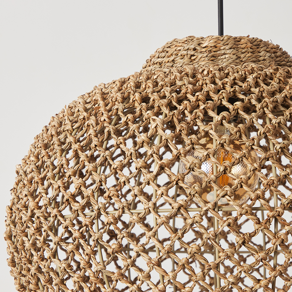 Wabi Sabi Style Seagrass Pendant Light Natural Woven Wicker Ceiling Lamp for Dining & Living Room