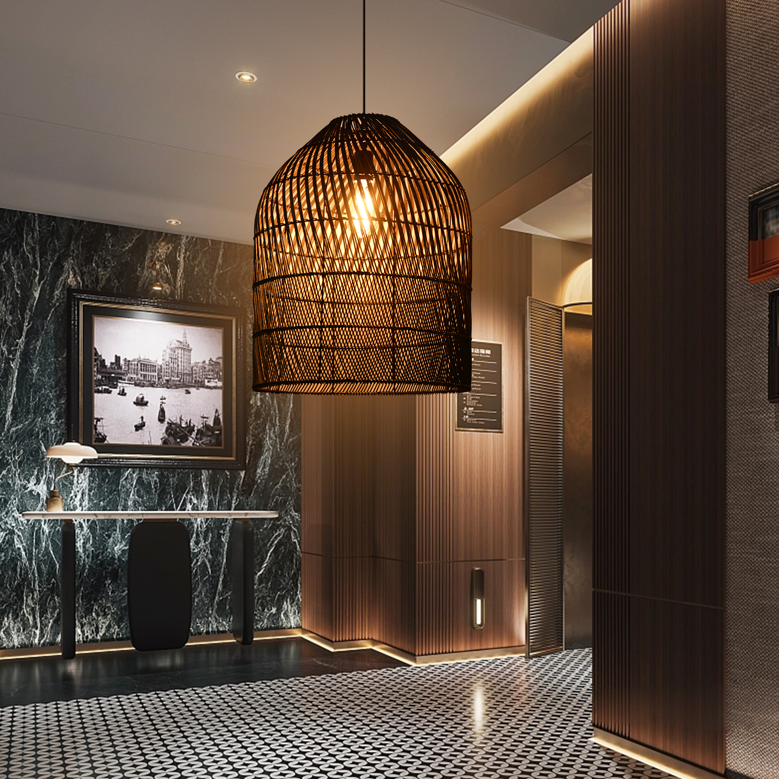 Bohemian Wicker Rattan Ceiling Light Rustic Rattan Pendant Lamp For Kitchen-Handwovenlamp