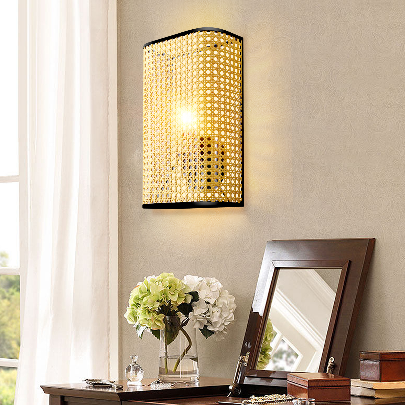 Japanese Living Room Aisle Wall Sconce Bedroom Rattan Wall Lamp-Handwovenlamp