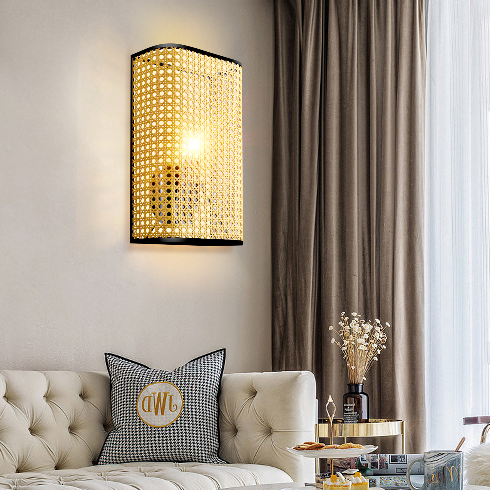 Japanese Living Room Aisle Wall Sconce Bedroom Rattan Wall Lamp-Handwovenlamp