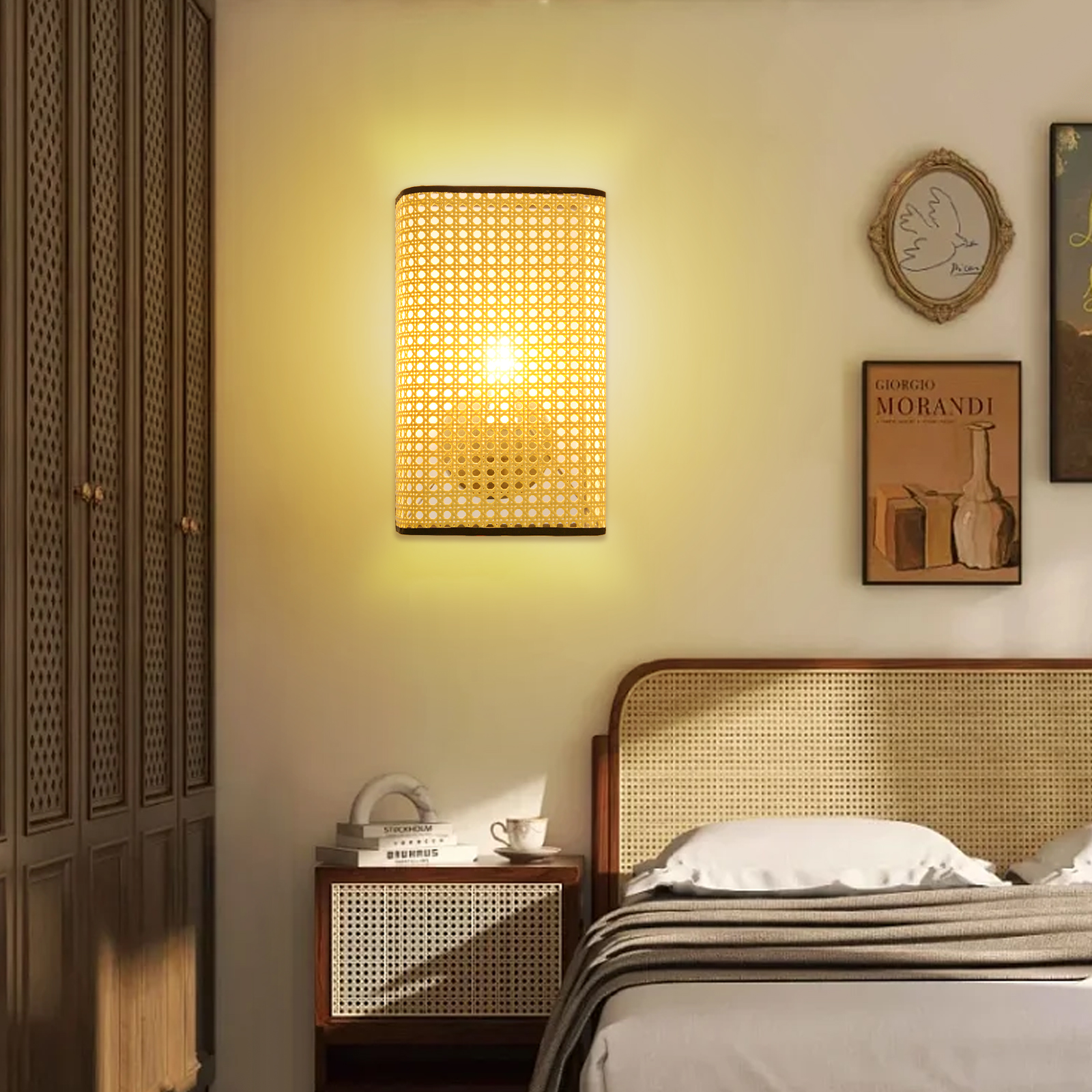 Japanese Living Room Aisle Wall Sconce Bedroom Rattan Wall Lamp-Handwovenlamp