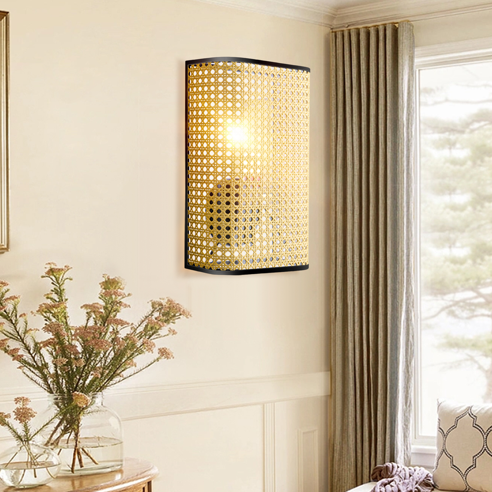 Japanese Living Room Aisle Wall Sconce Bedroom Rattan Wall Lamp-Handwovenlamp