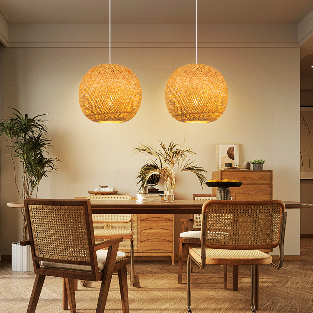 Spherical Bamboo Pendant Light for Bedroom Dining Room-Handwovenlamp