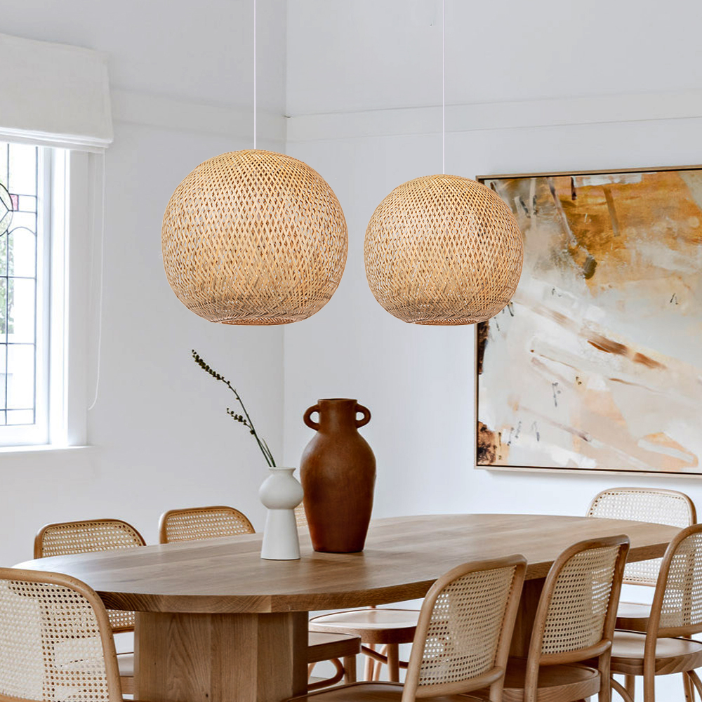 Spherical Bamboo Pendant Light for Bedroom Dining Room-Handwovenlamp