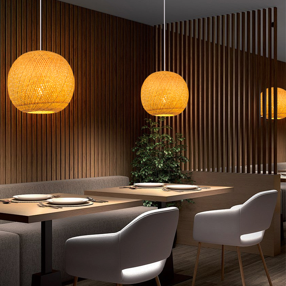 Spherical Bamboo Pendant Light for Bedroom Dining Room-Handwovenlamp