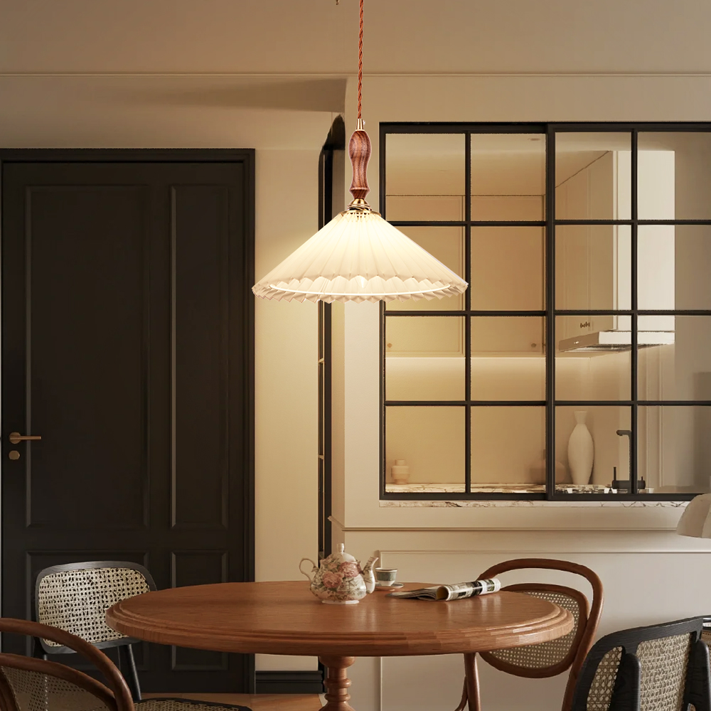 Pleated Design Small Pendant Light French Dining Table Hanging Lamp-Handwovenlamp
