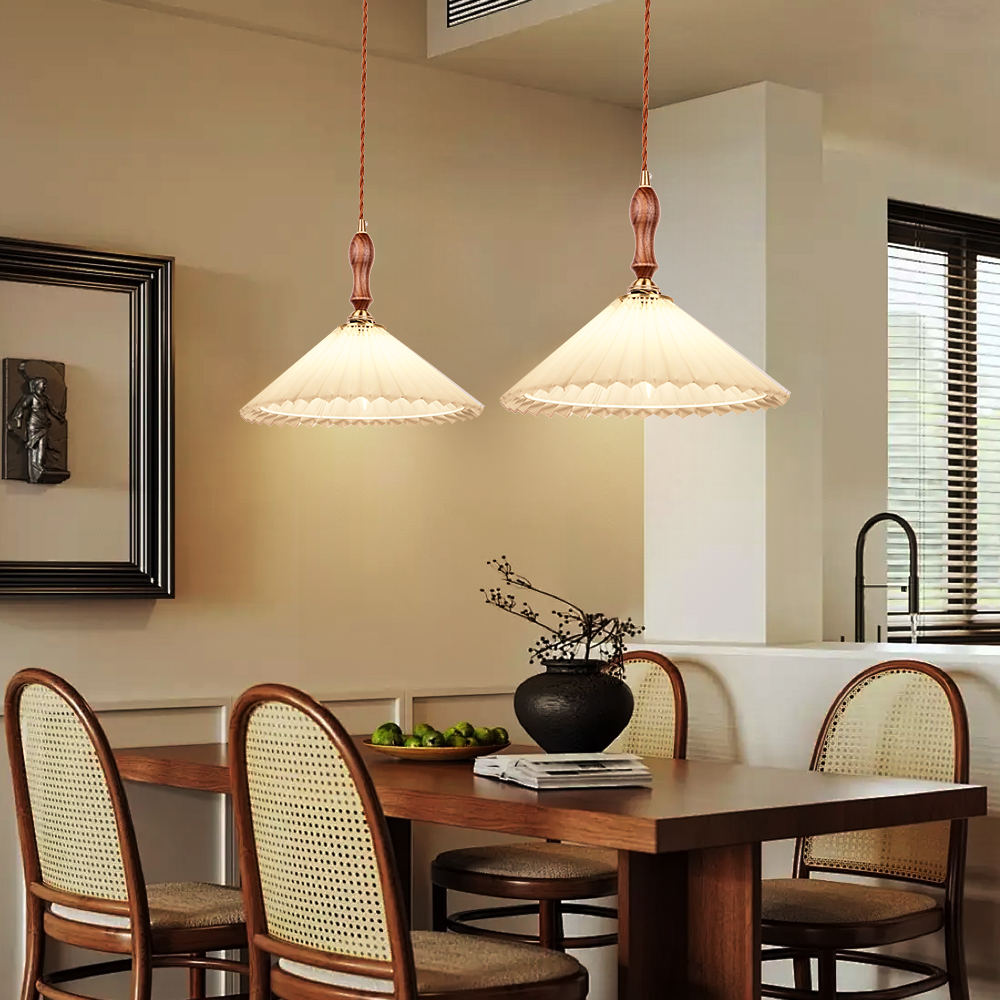 Pleated Design Small Pendant Light French Dining Table Hanging Lamp-Handwovenlamp