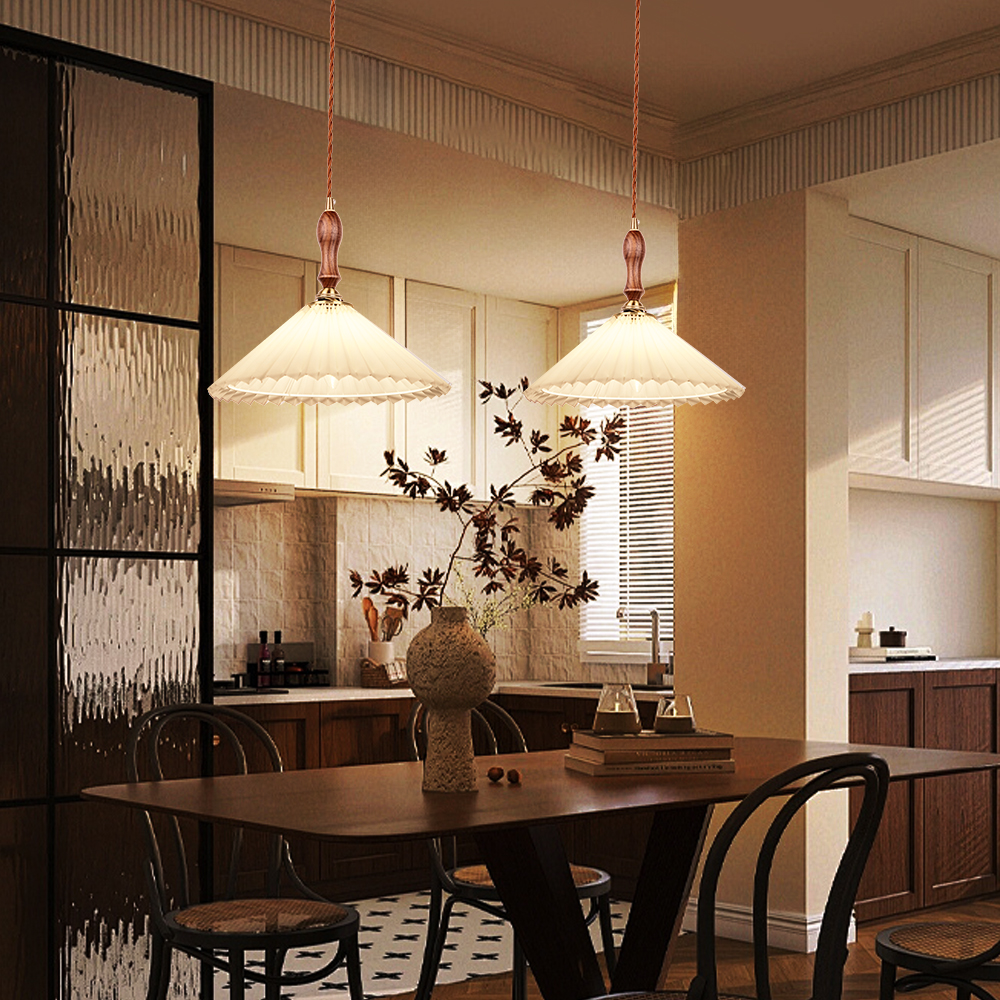 Pleated Design Small Pendant Light French Dining Table Hanging Lamp-Handwovenlamp