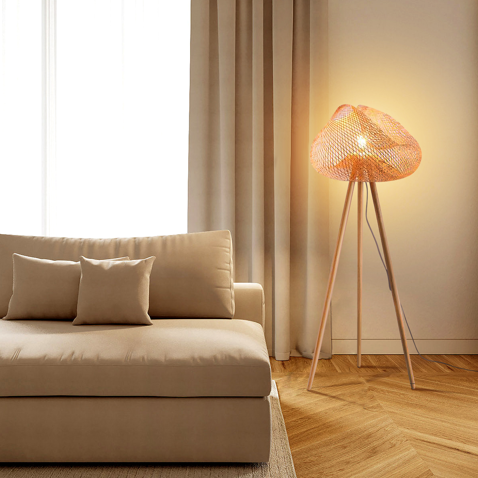 Japanese Floor Lamp Tatami Chinese Style HandWoven Bamboo Lamps-Handwovenlamp