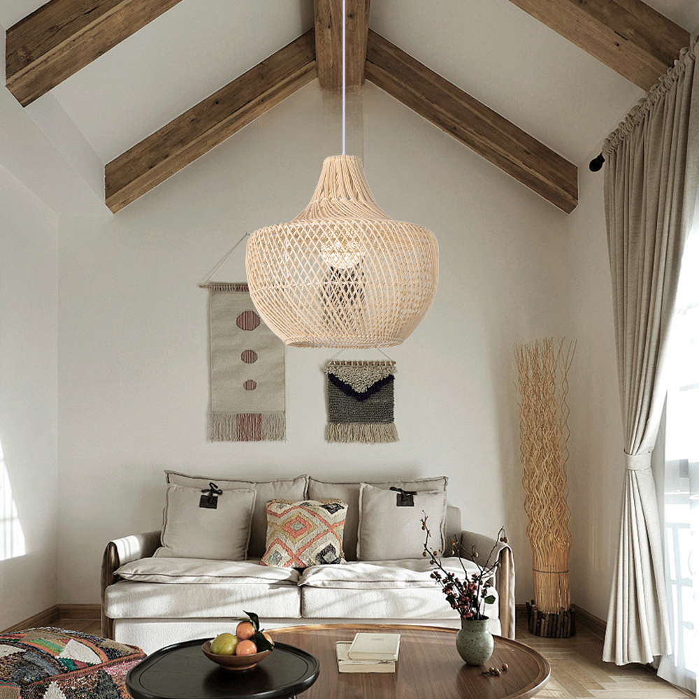 Southeast Asian Style Kitchen Island Rattan Weaving Pendant Light Bedside Chandelier-Handwovenlamp