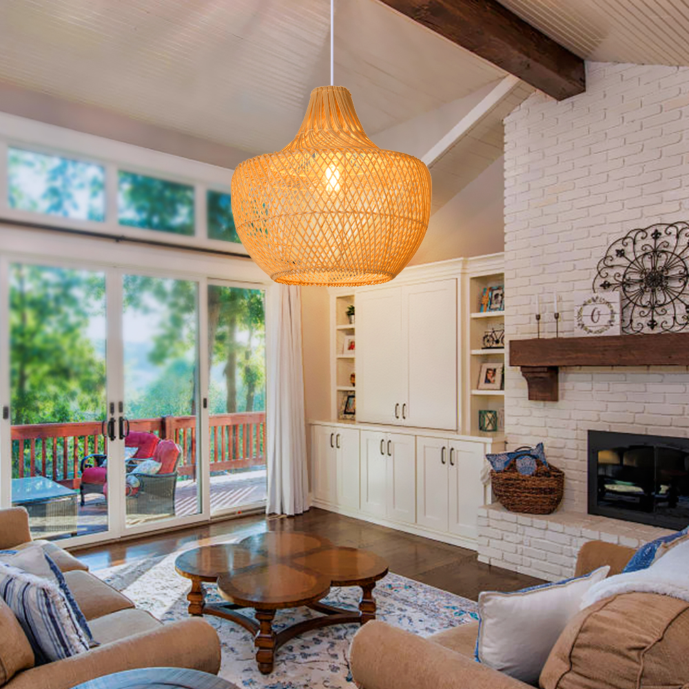 Southeast Asian Style Kitchen Island Rattan Weaving Pendant Light Bedside Chandelier-Handwovenlamp