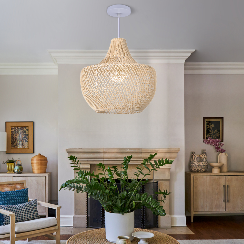 Southeast Asian Style Kitchen Island Rattan Weaving Pendant Light Bedside Chandelier-Handwovenlamp