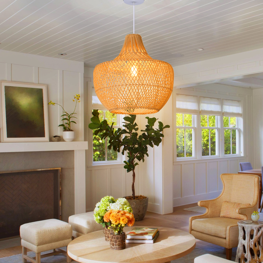 Southeast Asian Style Kitchen Island Rattan Weaving Pendant Light Bedside Chandelier-Handwovenlamp