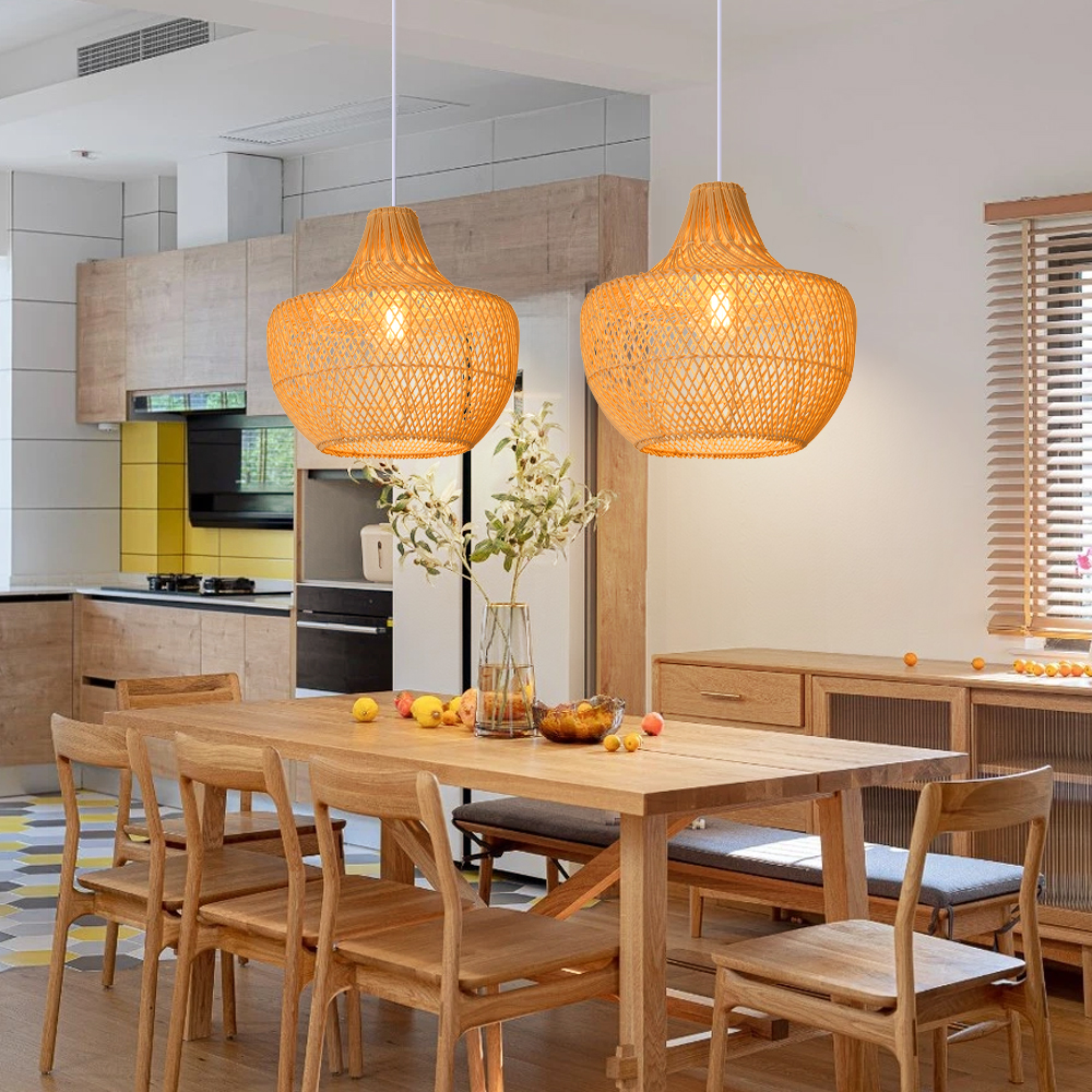 Southeast Asian Style Kitchen Island Rattan Weaving Pendant Light Bedside Chandelier-Handwovenlamp
