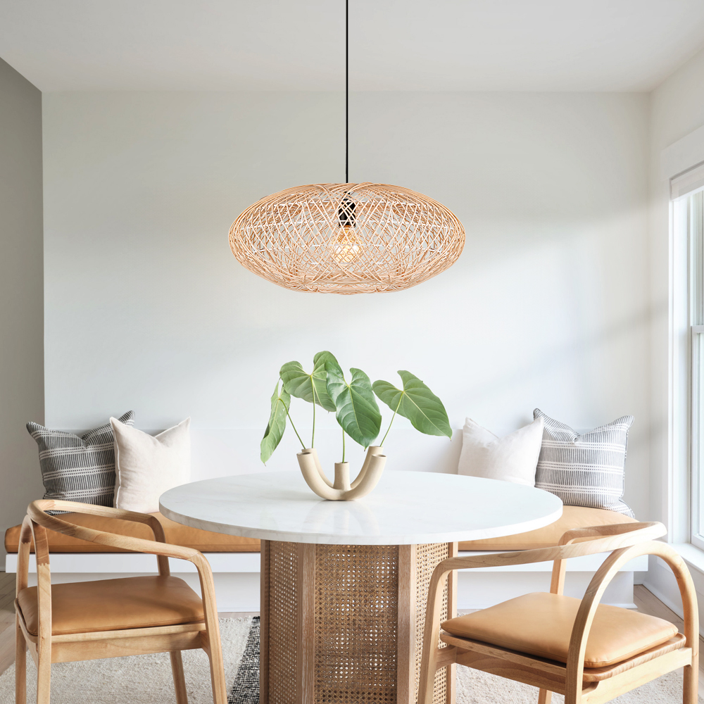 Handmade Rattan Oval Pendant Light for Dining Room-Handwovenlamp