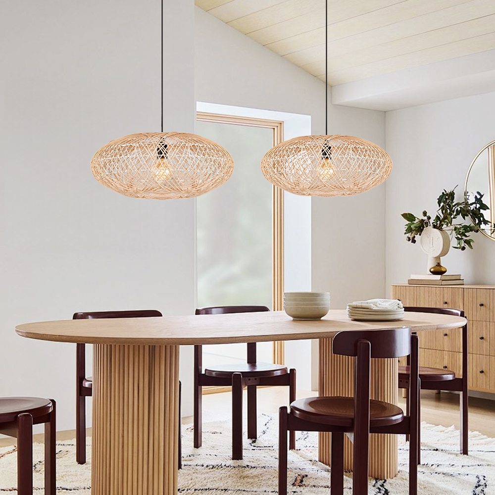 Handmade Rattan Oval Pendant Light for Dining Room-Handwovenlamp