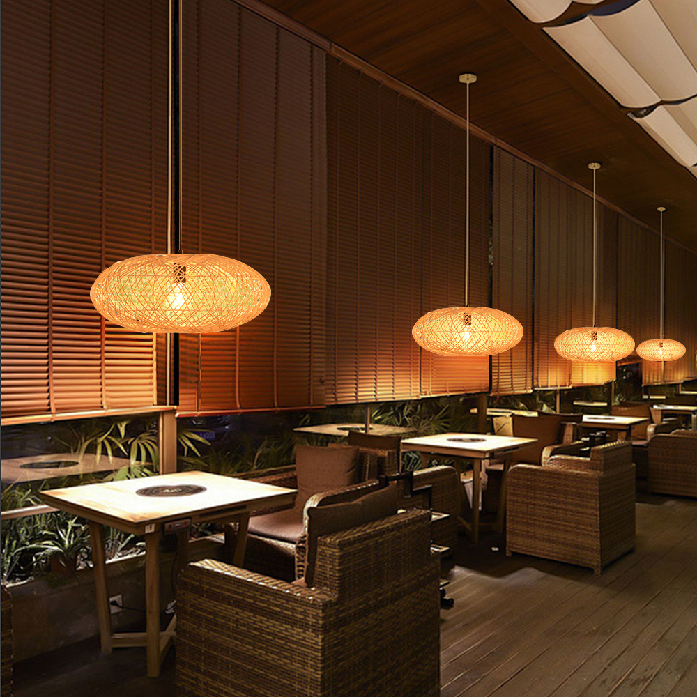 Handmade Rattan Oval Pendant Light for Dining Room-Handwovenlamp